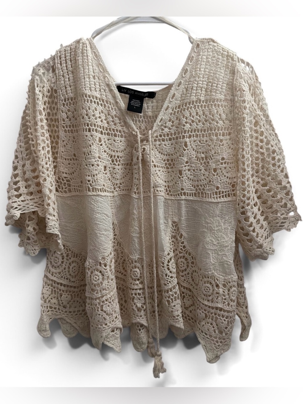LV Los Angeles Cream Crochet Tie-Front Tunic Top
